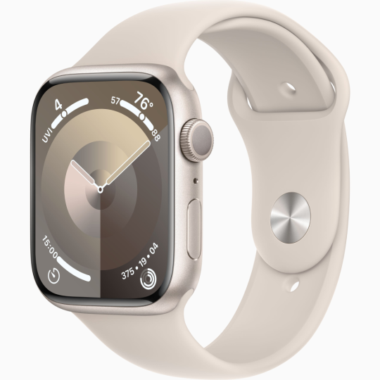 اپل واچ سری ۹ ۴۵ میلی متری بدنه آلومینیوم استارلایت با بند استارلایت Apple Watch Series 9 Starlight Aluminum Case-Starlight Band-45mm